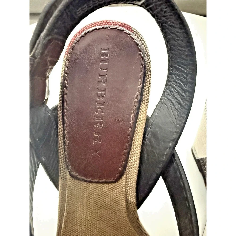 Burberry Brit Canvas Nova Check Warlow 125MM  Woman Wedge Sandals US 7